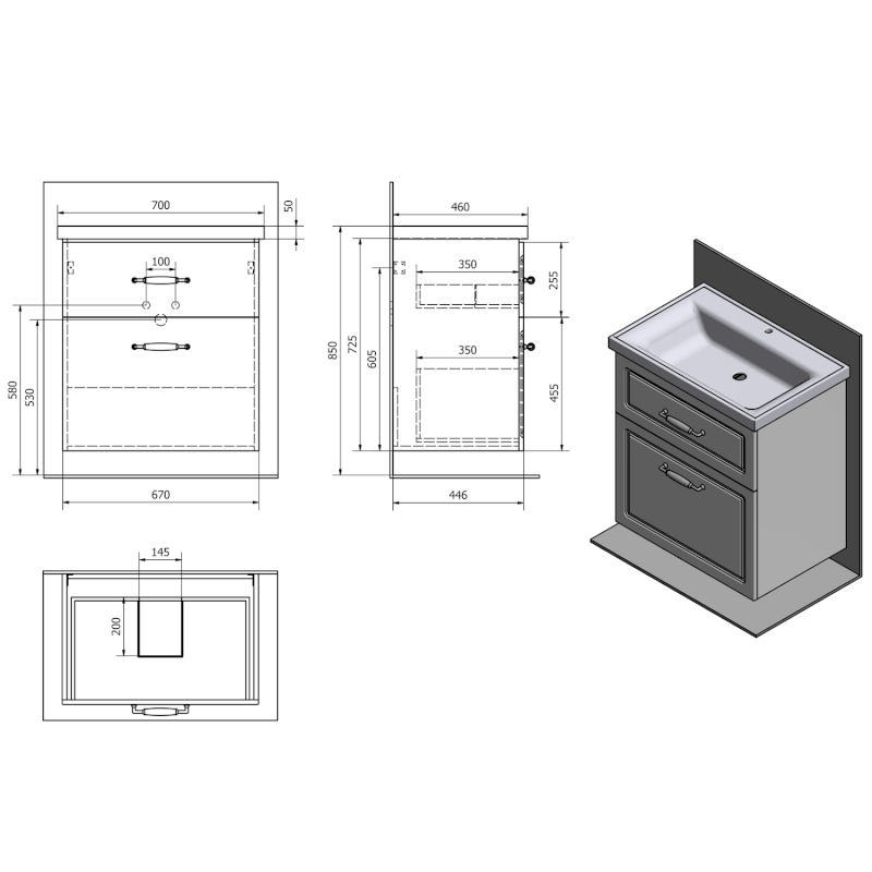 FAVOLO umyvadlová skříňka 67x72,5x44,6cm, bílá mat FV270