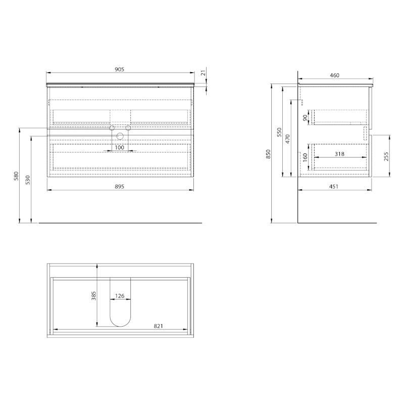 PANEDA STRIP umyvadlová skříňka 89,5x55x45,2cm, dub emporio PN390
