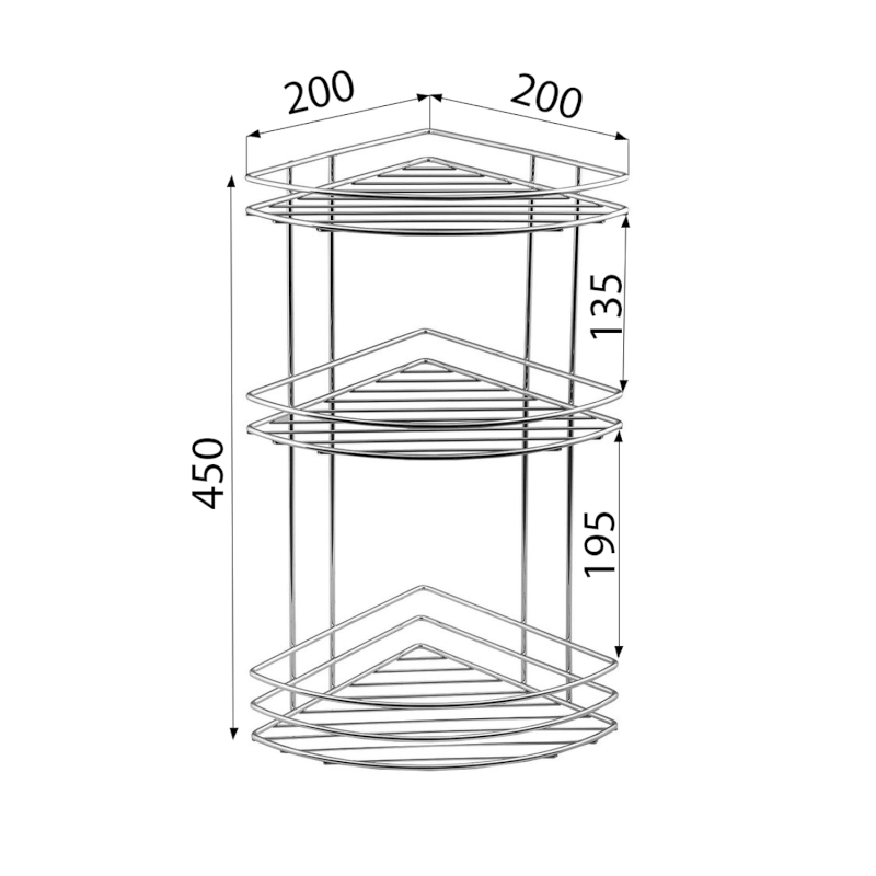 CHROM LINE drátěná rohová police trojitá, chrom 37015