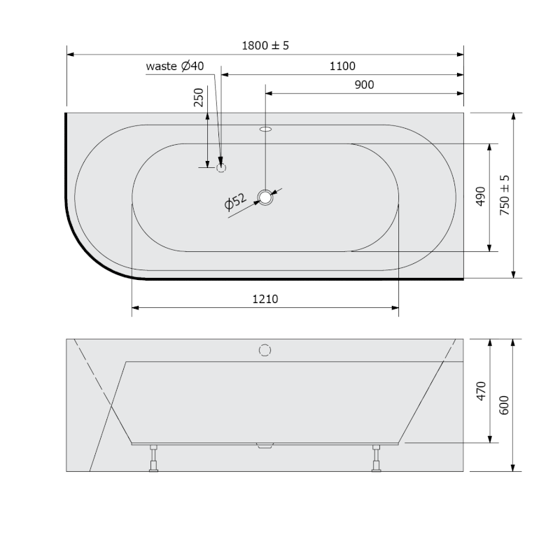 VIVA R MONOLITH asymetrická vana 180x75x60cm, bílá/verde 72129M.44