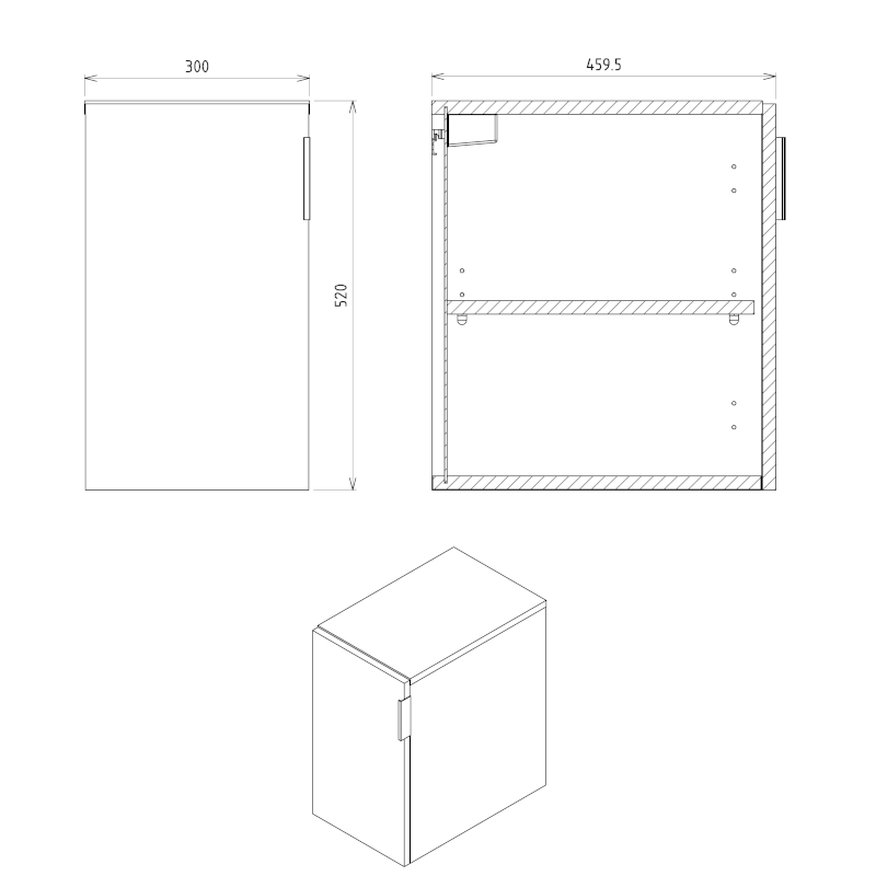 CIRASA skříňka spodní dvířková 30x52x46cm, pravá/levá, borovice rustik CR302-1616