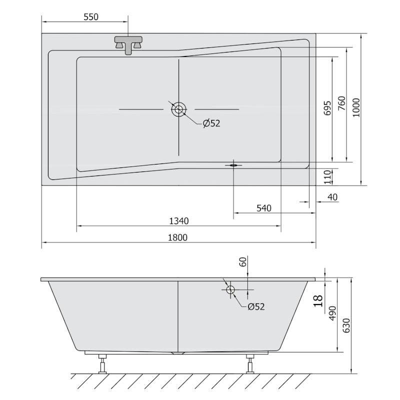 QUEST SLIM obdélníková vana 180x100x49cm, bílá 78511S