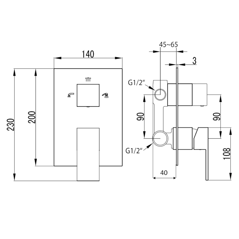 GINKO podomítková sprchová baterie, 3 výstupy, chrom 1101-44