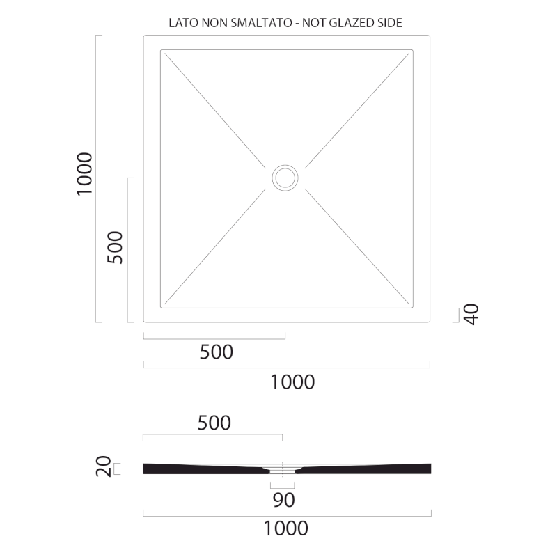 Keramická sprchová vanička, čtverec 100x100x2cm, agave mat 46101004