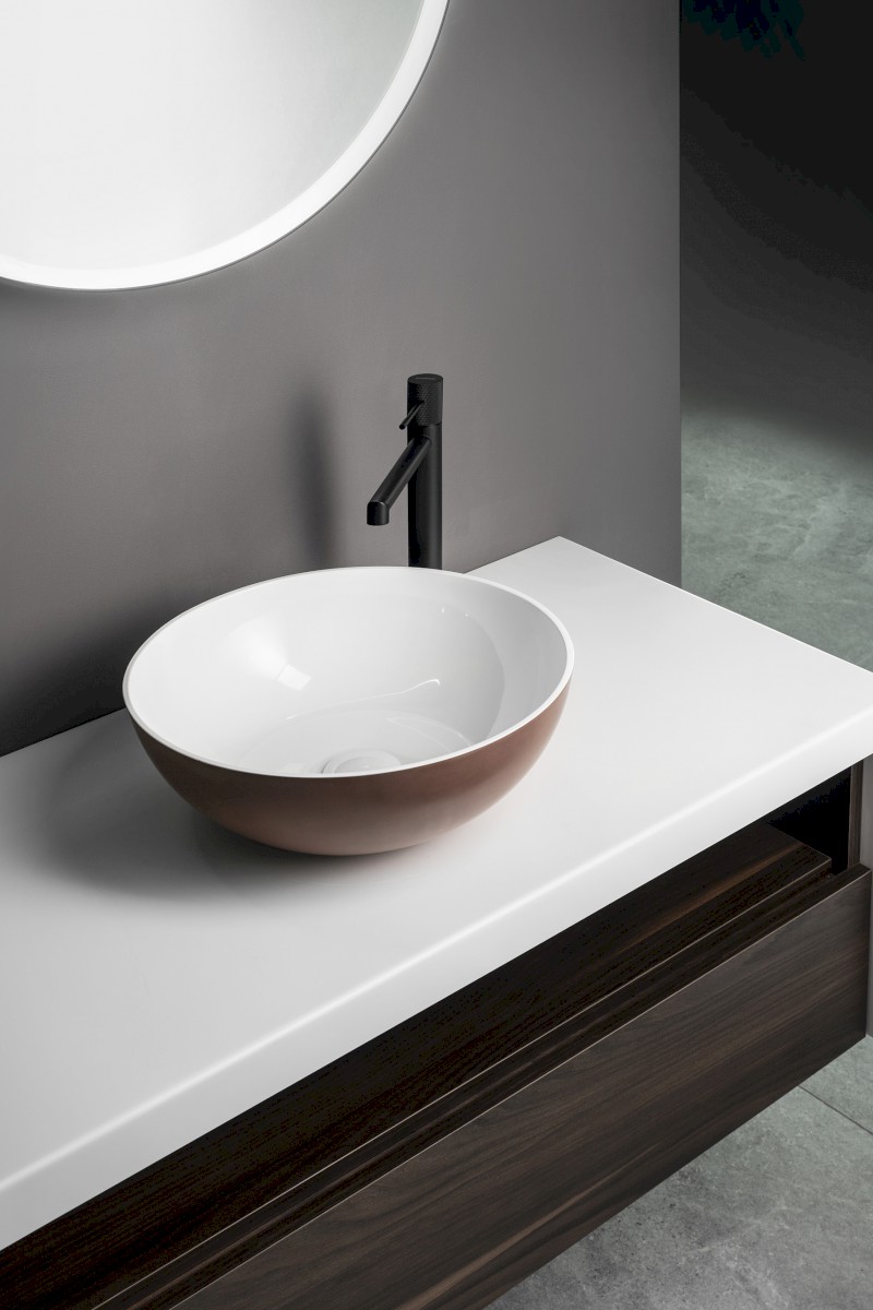 BANERA ROUND umyvadlo na desku, litý mramor, průměr 39cm, bílá/hnědá mat 14337.72