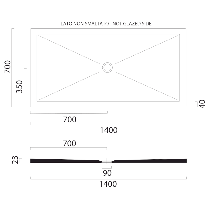 Keramická sprchová vanička, obdélník 140x70x2cm, černá mat 46140726