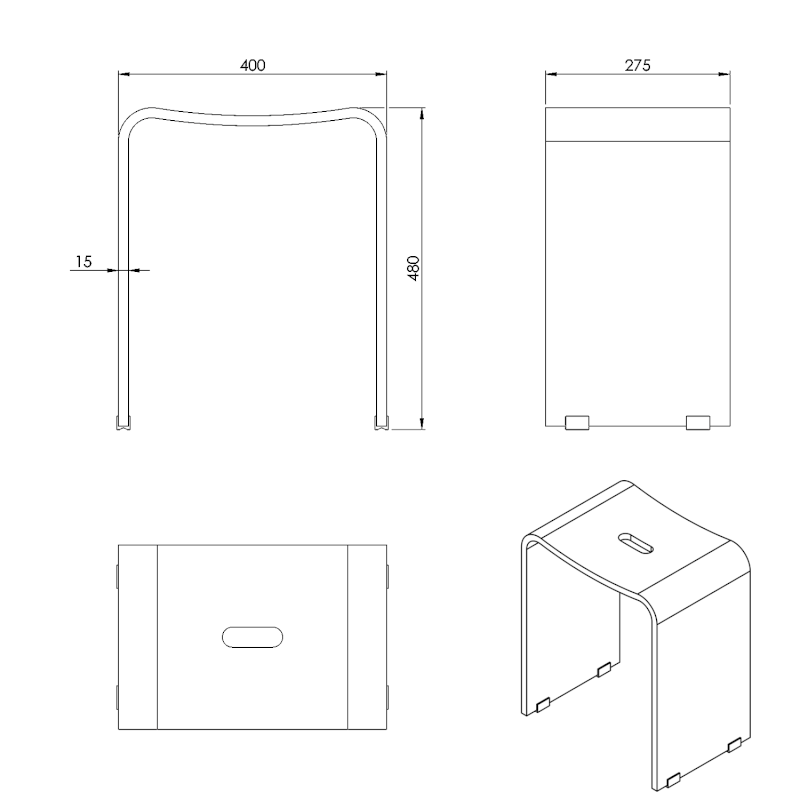 TRENDY koupelnová stolička 40x48x27,5cm, čirá A211100