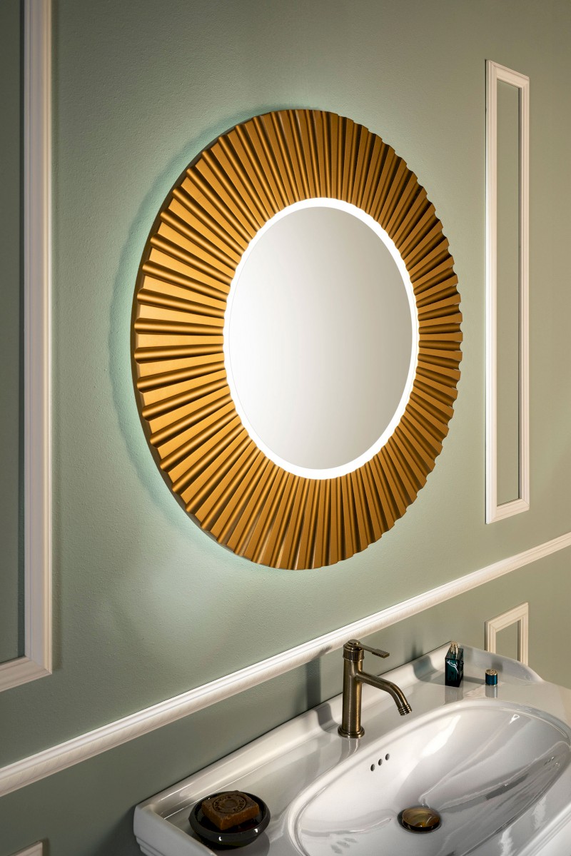 PRIDE STRIP kulaté zrcadlo s LED osvětlením v rámu ø 90cm, bronz PD954