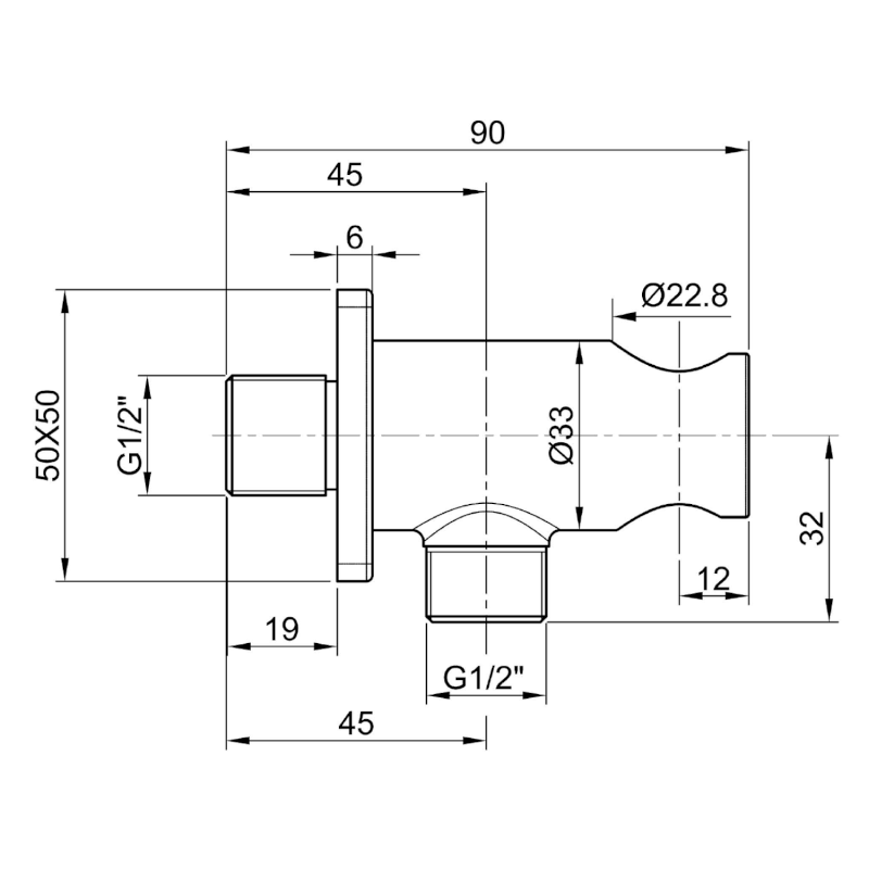 MINIMAL držák sprchy kulatý, pevný, s vyústěním, nerez mat MI035