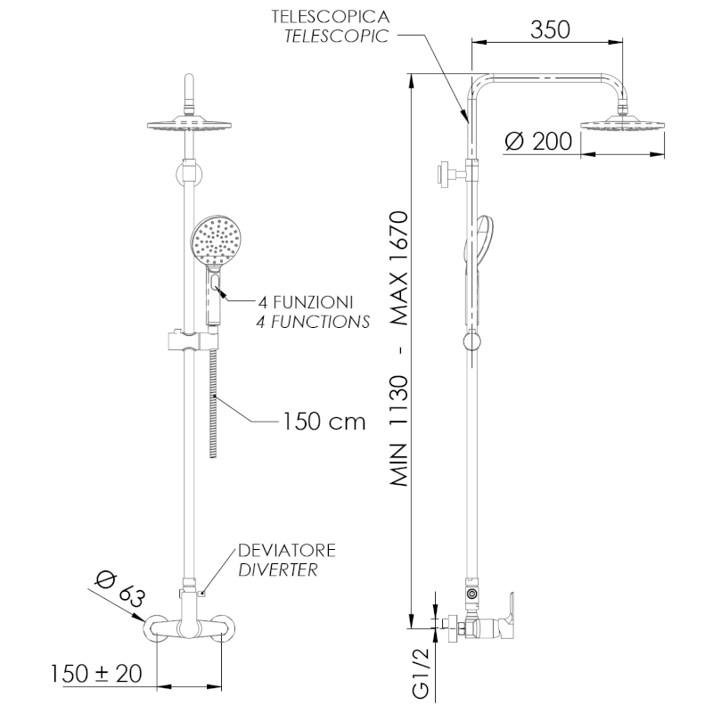 PAX sprchový sloup s pákovou baterií, chrom XA139