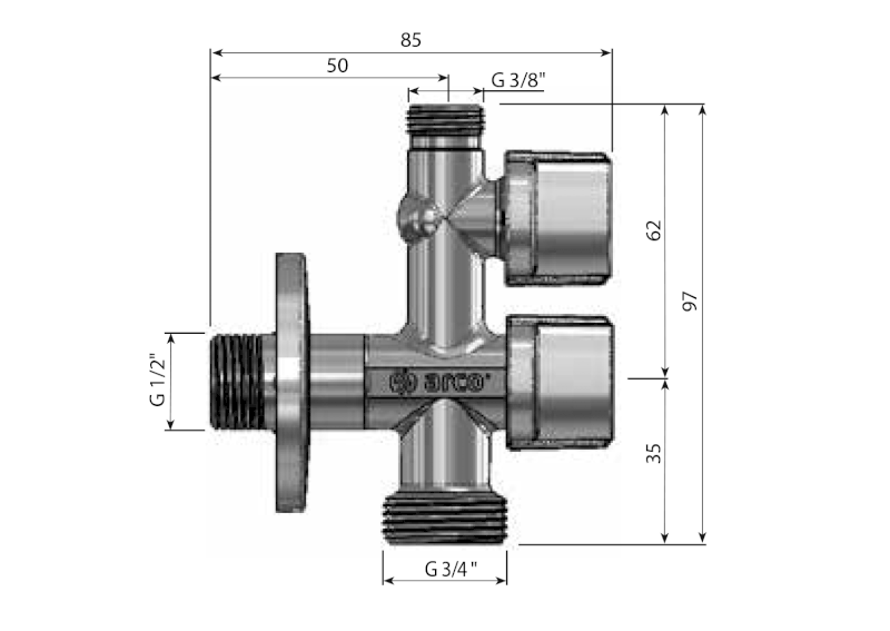 ARCO kombinovaný pračkový ventil s odbočkou 1/2