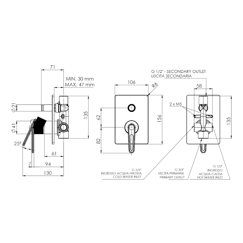 BEBÉ podomítková sprchová baterie, 2 výstupy, zlato BB042/17