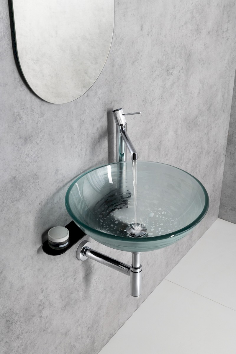 RIPPLE skleněné umyvadlo na desku Ø 42cm, čirá s motivem 2501-18