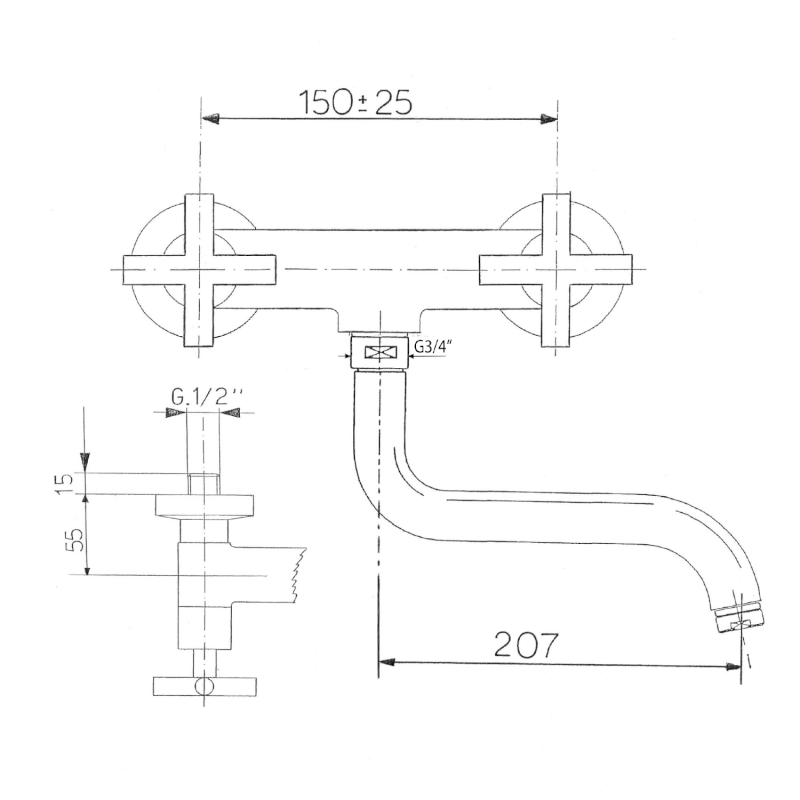 AXIA nástěnná baterie, chrom 506S