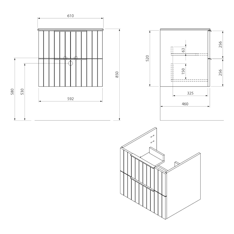CIRASA STRIP umyvadlová skříňka 59,2x52x46cm, agila CR611-4343S