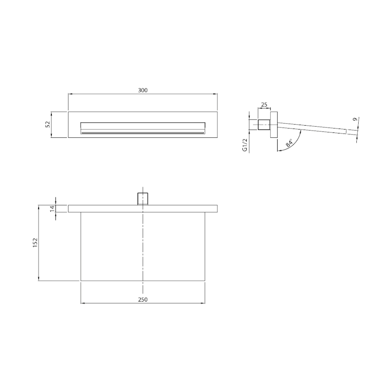 Nástěnná výtoková hubice plochá, 300x52mm, chrom AVI005