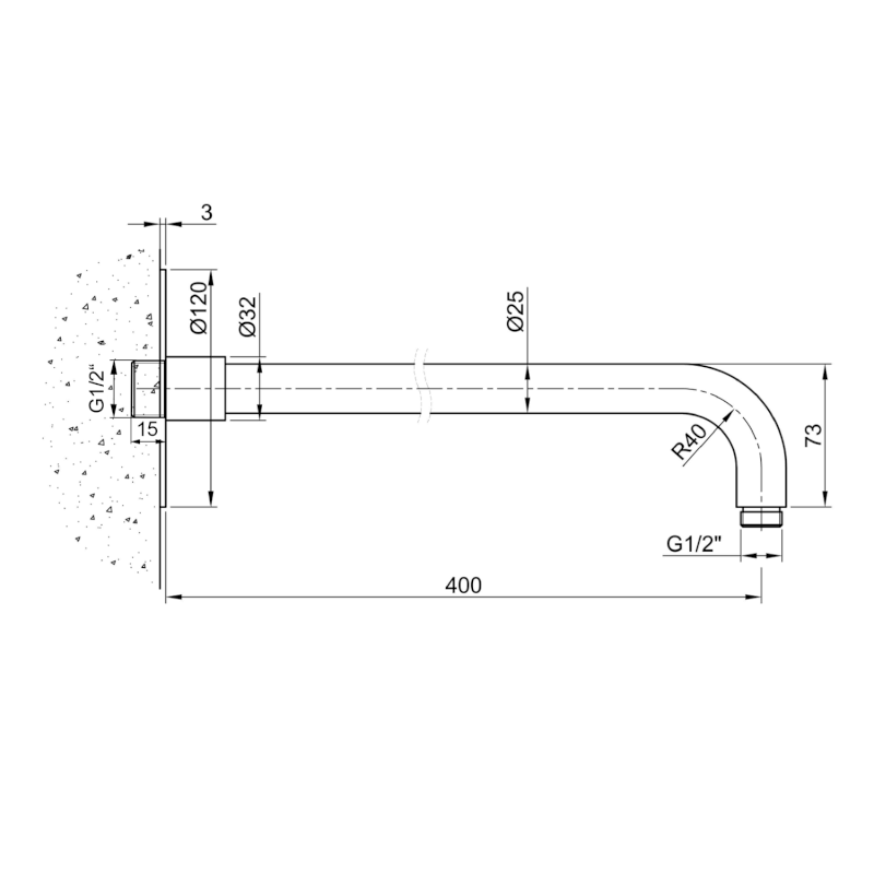 MINIMAL sprchové ramínko kulaté, 400mm, nerez mat MI091