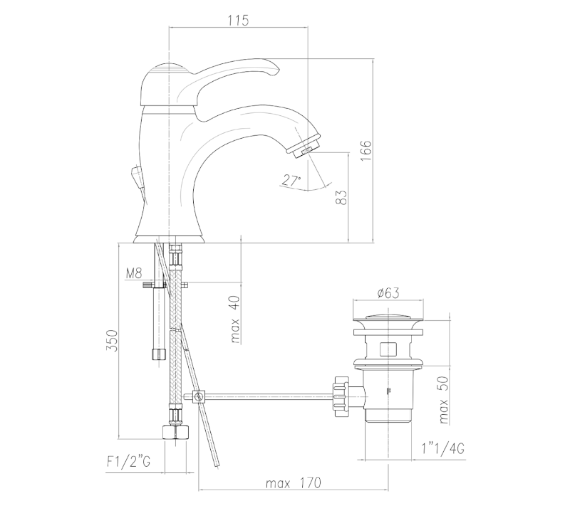 KIRKÉ stojánková umyvadlová baterie s výpustí, zlato KI02Z