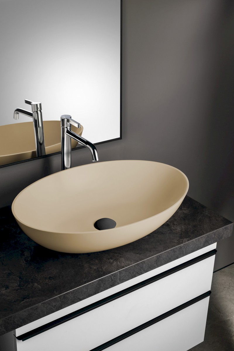 BANERA OVAL umyvadlo na desku, litý mramor, 60x40cm, béžová mat 14397.81