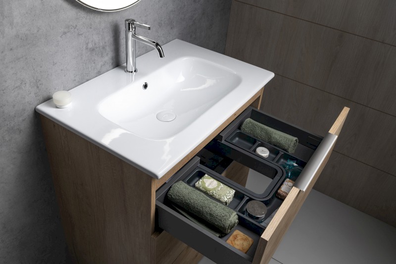 CIRASA umyvadlová skříňka 79,8x75x46cm, 3x zásuvka, dub Alabama CR831-2222