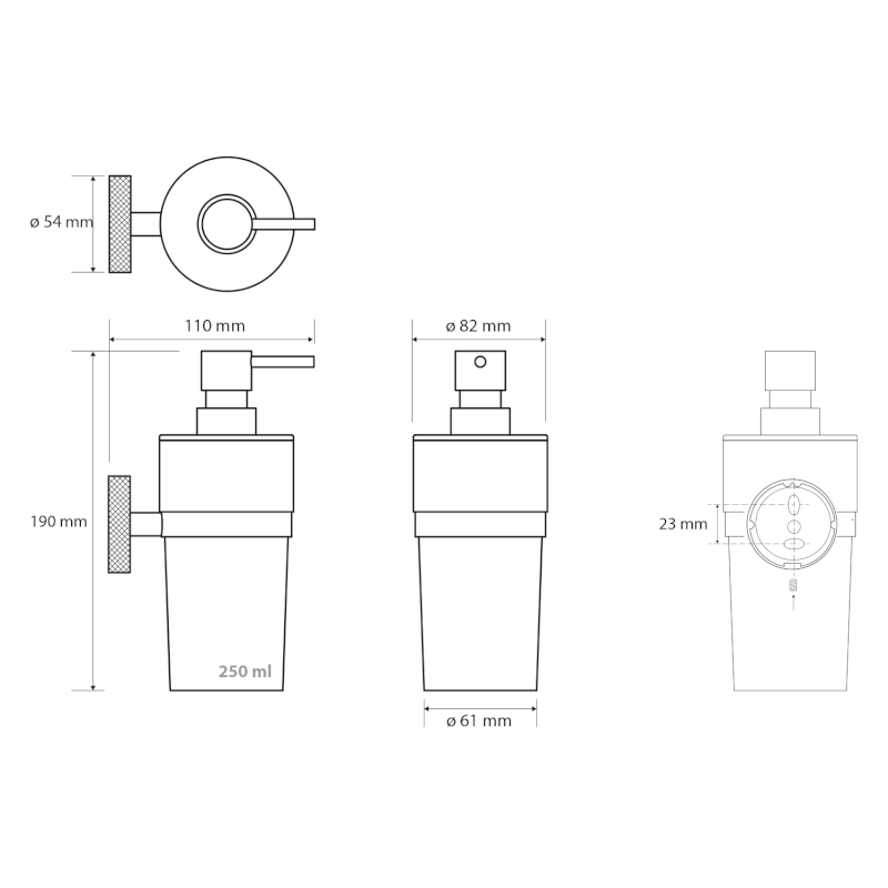 LARISSA dávkovač mýdla 250ml, mléčné sklo, černá/zlato mat WS019BG