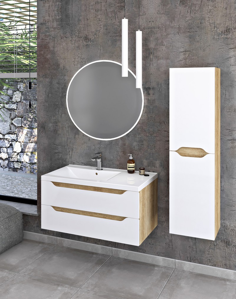 WAVE skříňka vysoká 40x140x20cm, levá/pravá, bílá/dub cuneo WA250-3025