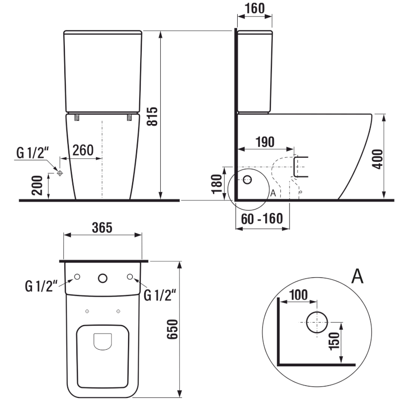 PORTO WC kombi, Rimless, spodní/zadní odpad, bílá PC102WR
