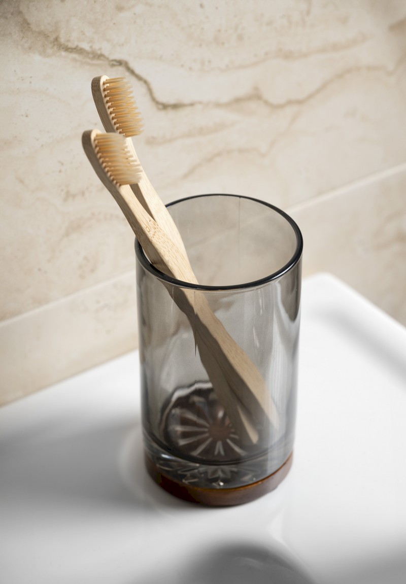 FIGO sklenka na postavení, kouřové sklo/dřevo 08398