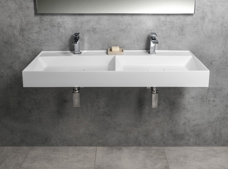 GODIVA dvojumyvadlo, litý mramor, 119x44cm, bílá GU119
