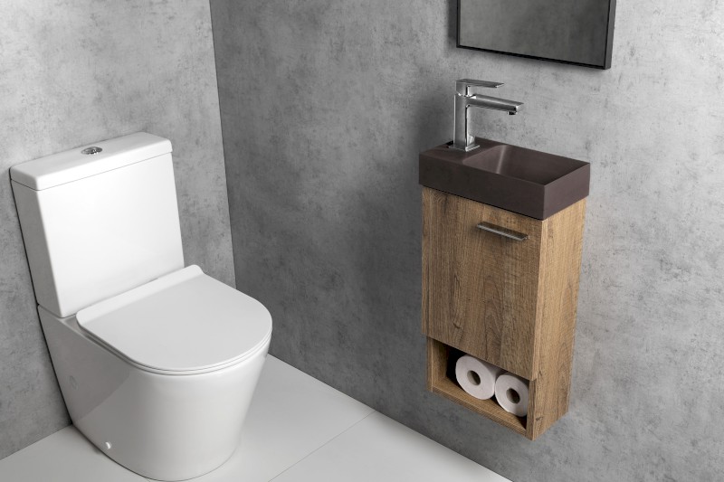 PICCOLINO betonové umývátko 30,8x17cm, baterie vlevo, tmavě hnědá mat PK30015