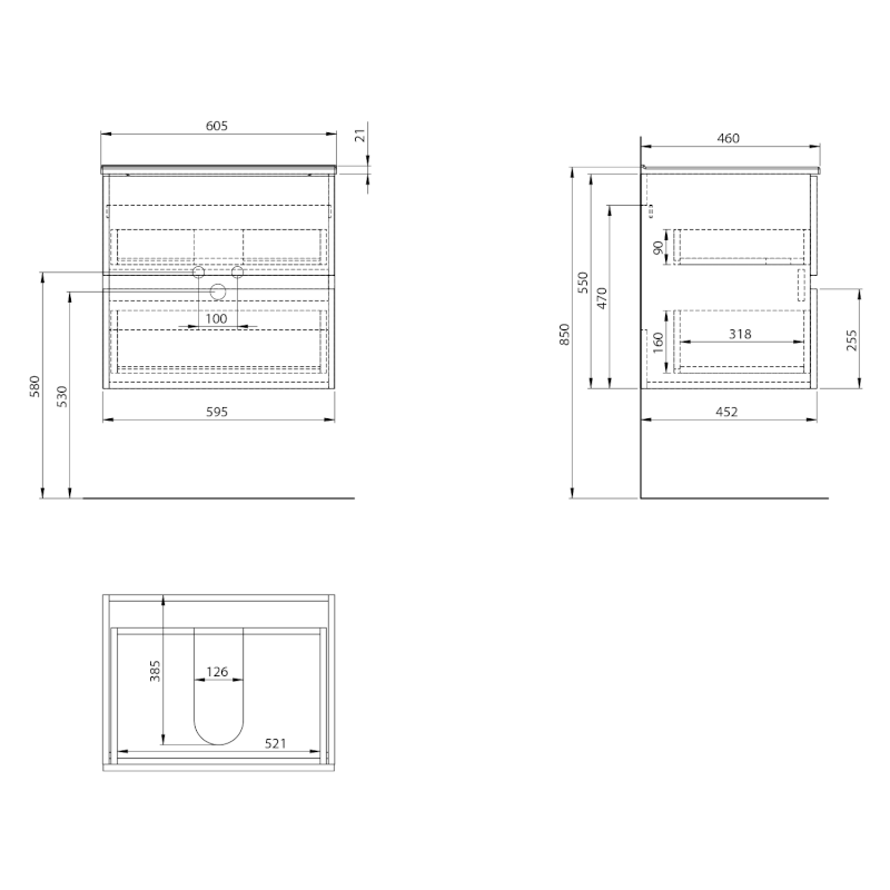 PANEDA umyvadlová skříňka 59,5x55x45,2cm, bílá PN260