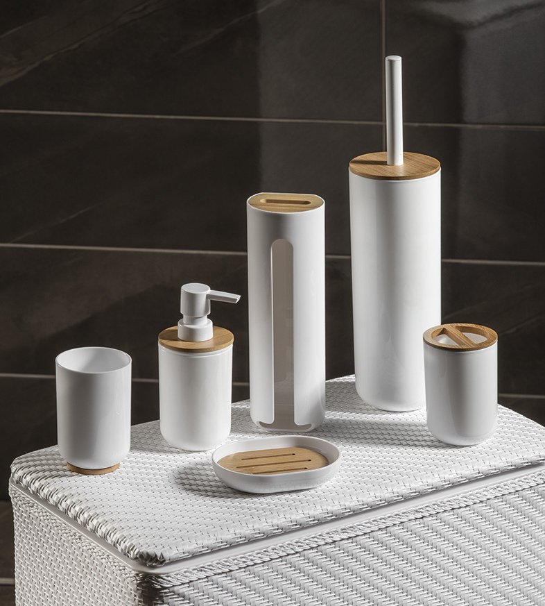 SNOW držák kartáčků na postavení, bílá/bambus 7580