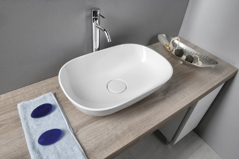 ERIDAN umyvadlo na desku, litý mramor, 50x35cm, kryt výpusti, bílá ER500