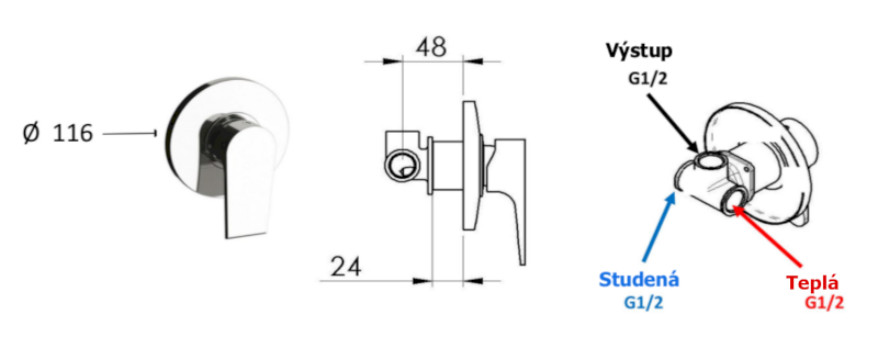 KAI podomítková sprchová baterie, 1 výstup, chrom KA41