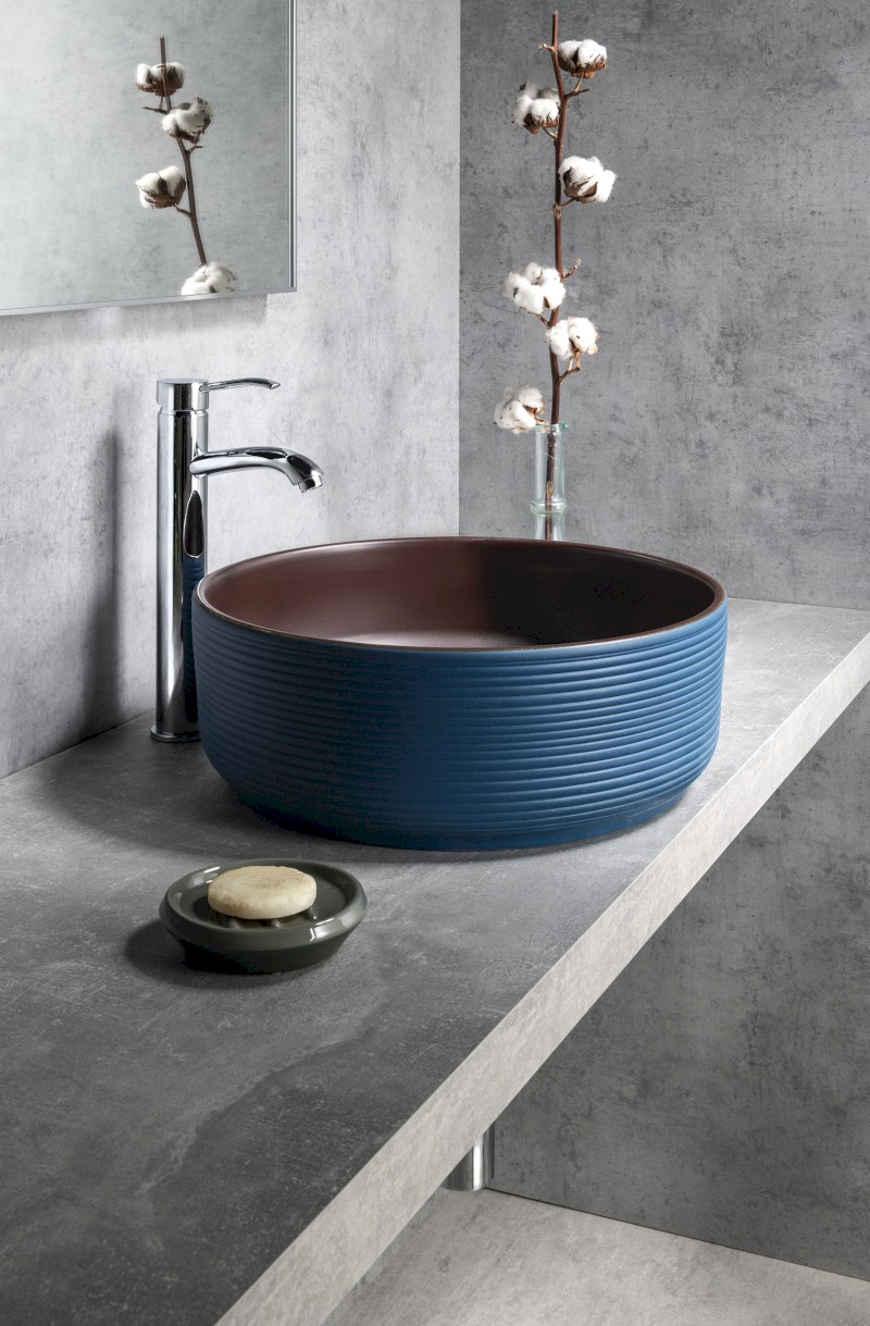 PRIORI keramické umyvadlo na desku, Ø 41 cm, modrá/hnědá PI033