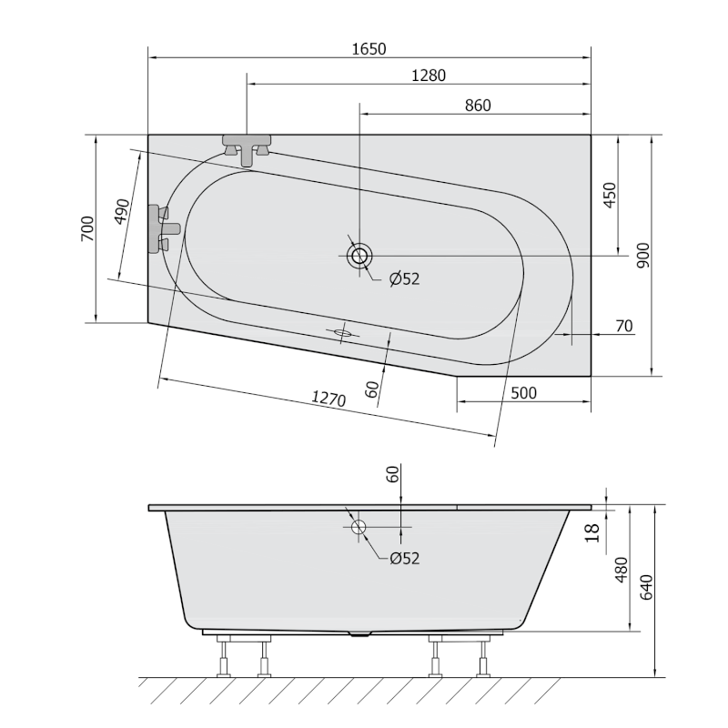 ASTRA WR SLIM asymetrická vana 165x90x48cm, bílá 31611S