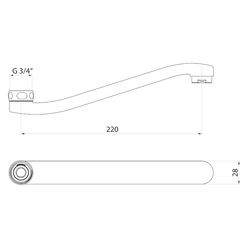 Výtokové ramínko k baterii, 220mm, ploché zvýšené, chrom 43993