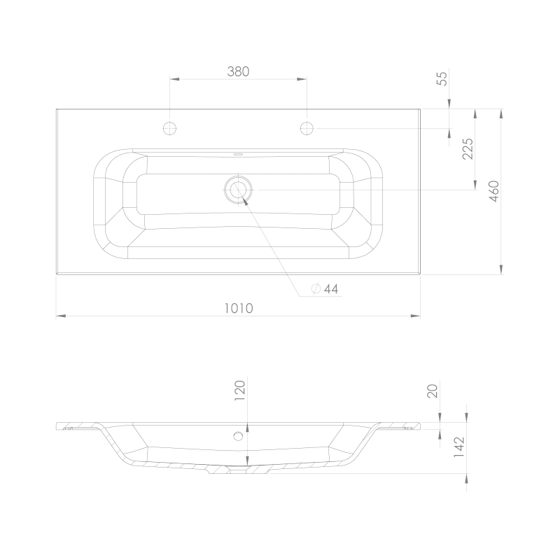 SIDRA dvojumyvadlo, litý mramor, 101x46cm, bílá SD101-2