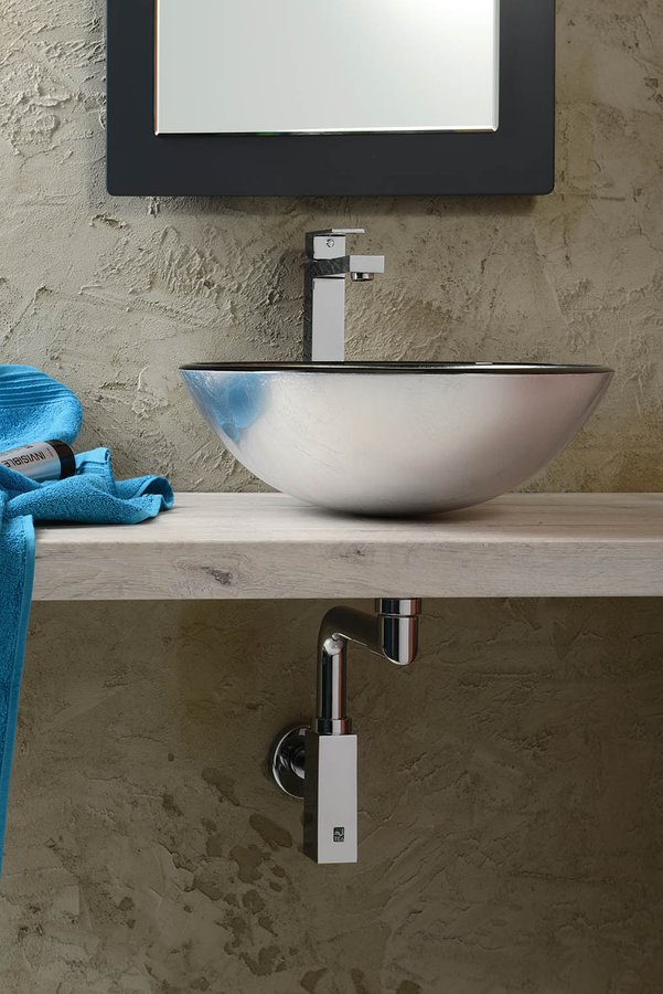 DAMAR skleněné umyvadlo na desku Ø 42m, tmavě šedá/stříbrná 2501-20