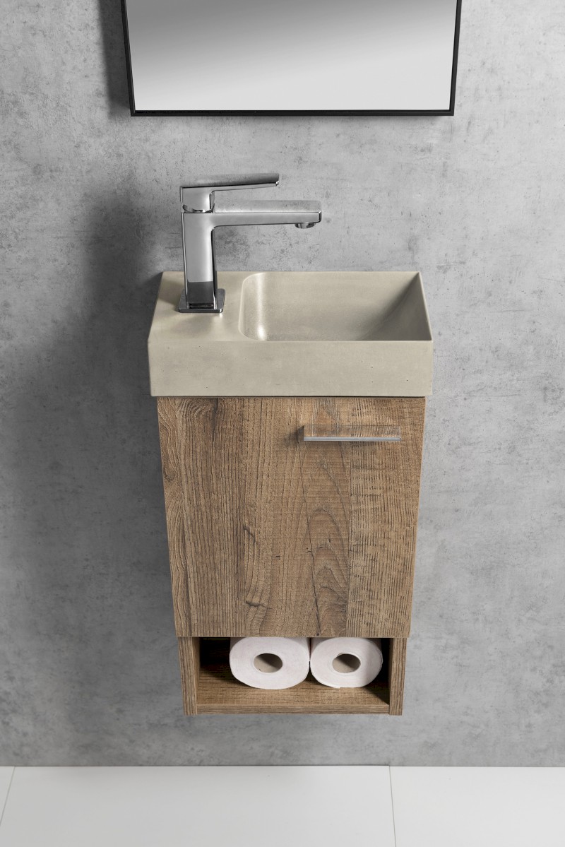 PICCOLINO betonové umývátko 30,8x17cm, baterie vlevo, písková mat PK30014