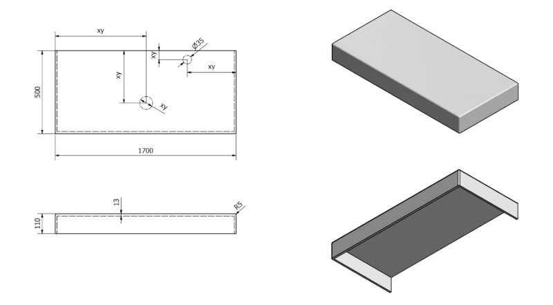 TAILOR rockstone deska 170x50 cm, provedení límce C TR170C