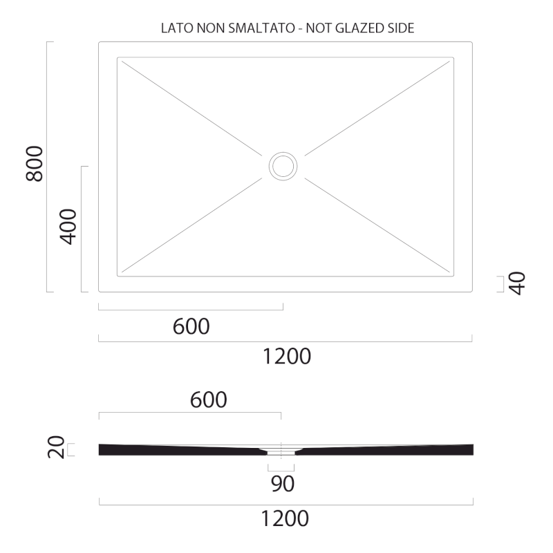 Keramická sprchová vanička, obdélník 120x80x2cm, bílá mat 46120809