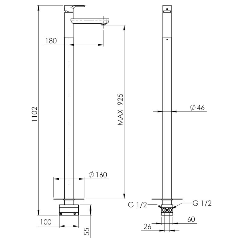 PAX umyvadlová baterie s připojením do podlahy, bílá mat XA16/14