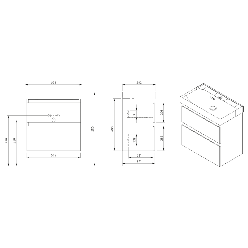 ALTAIR umyvadlová skříňka 61,5x60x37cm, bílá AI268