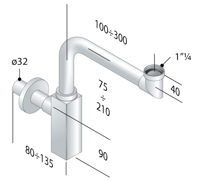 QUASAR umyvadlový sifon šetřící místo, 5/4
