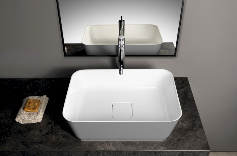 BANERA SQUARE umyvadlo na desku, litý mramor, 50x36cm, bílá/šedá mat 14596.32