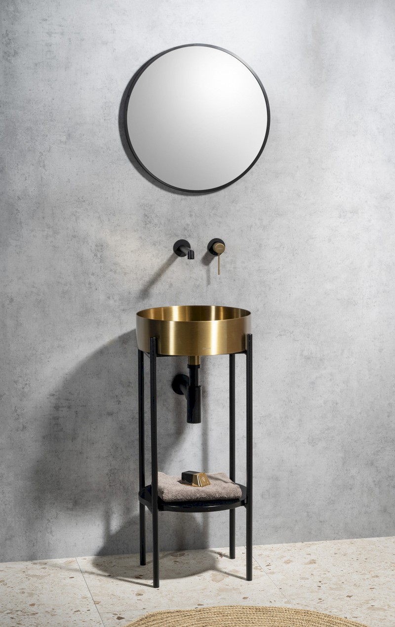 AURUM nerezové umyvadlo na desku, průměr 38cm, včetně výpusti, zlato mat AU201