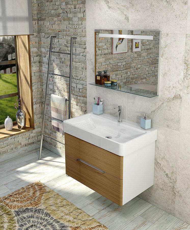 MEDIENA umyvadlová skříňka 76x51x48,5cm, bílá mat/dub natural MD082