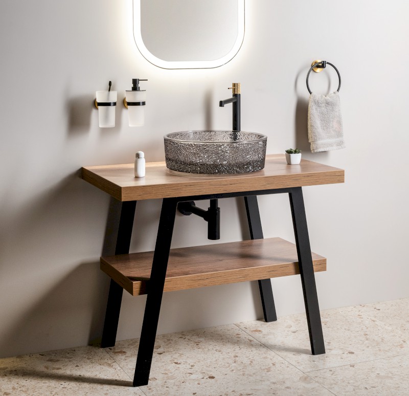 ERSEL skleněné gravírované umyvadlo na desku Ø 39,5cm, černá TY323B