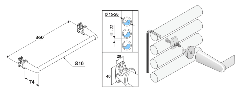 Sušák ručníků na otopná tělesa 36cm rovný, černá mat IDR-40B